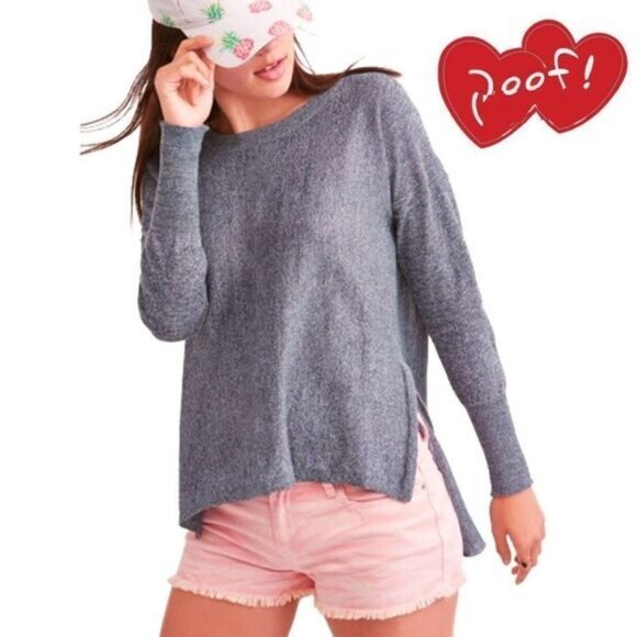 Poof! Women's Crewneck Sweatshirt Hi-Low Tunic Pullover Sweater Marled - Picture 2 of 7